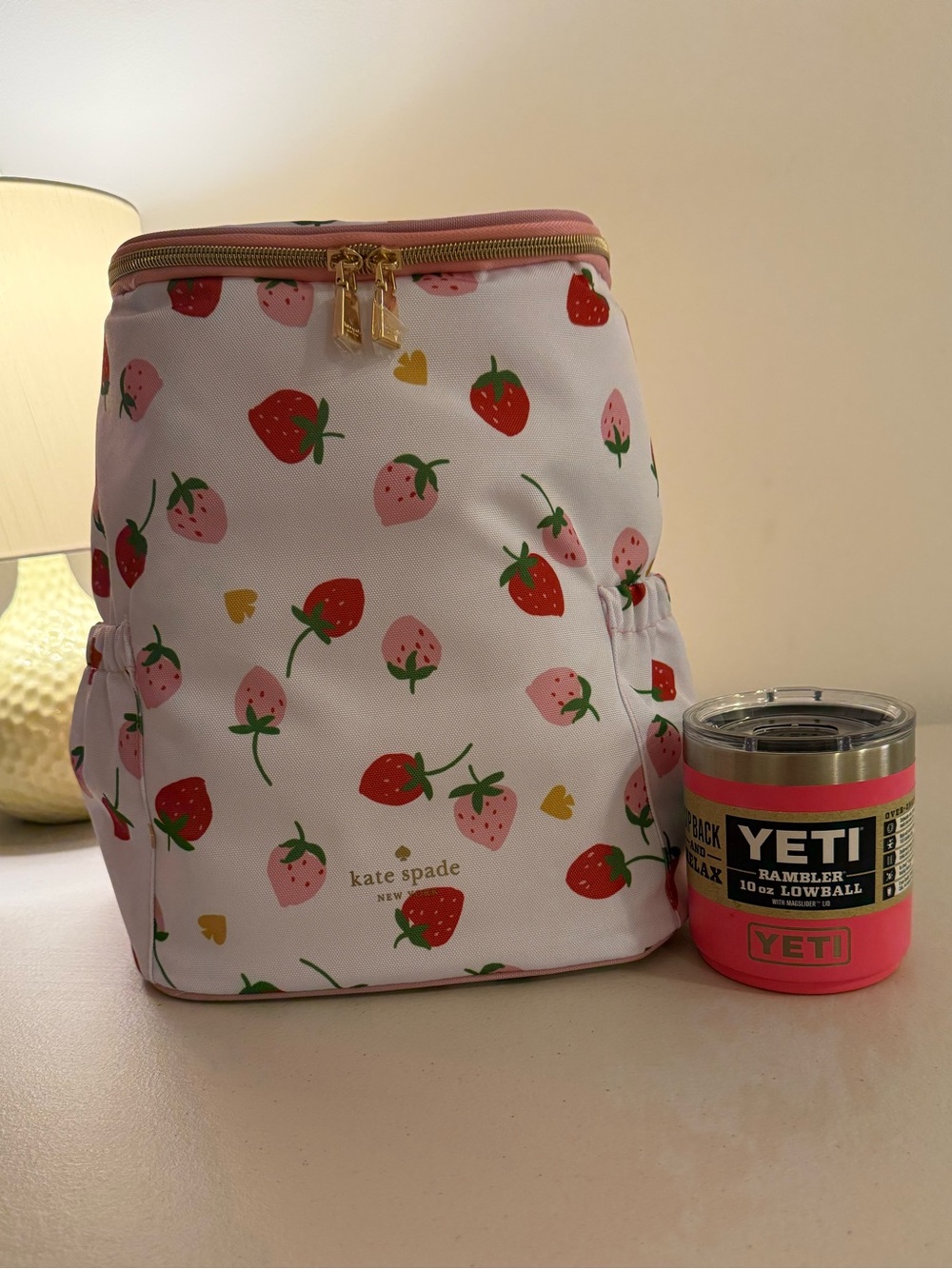 NWT kate spade “Strawberry” Backpack Cooler Bag + NWT Yeti Rambler 10oz